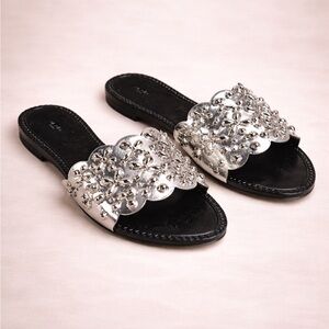Alaia Silver and Black Embellished Sandals